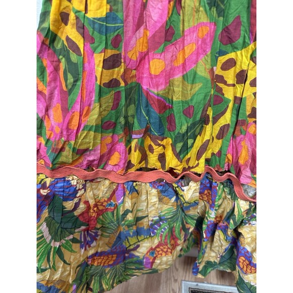 (T7) FARM RIO Wrap dress with painted toucan print. Long dress, tiered , size L - Picture 9 of 15